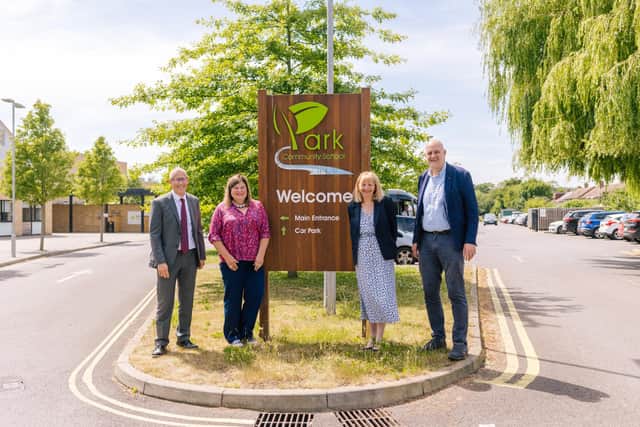 From left, Park Community School headteacher Chris Anders, Vivid partnership manager Sarah Smith, the school's business and community manager Susan Parish and Vivid's head of communities, standards and partnerships Derek Streek