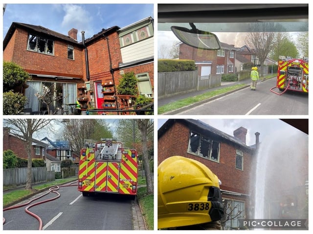 A collage of pictures from the fire in Sea View Road, Drayton on April 8, 2022. Picture by Portchester Fire Station / @Portchester28