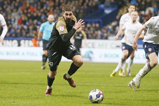 Kieron Freeman in action as a substitute against Bolton in the Papa Johns Trophy in January. He never played for Pompey again. Picture: Paul Thompson/ProSportsImages