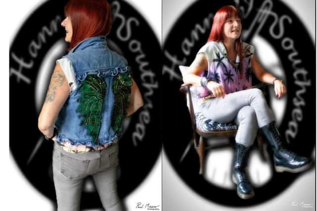 Hannah Prowse with some of her clothes by Hannah Southsea. Picture by Paul Messer Photography.
