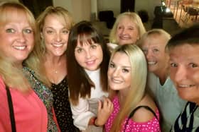 Cheryl with her sister and friends on their trip to Ibiza.