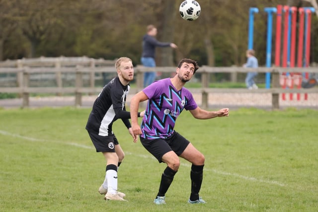 Action from Al's Bar's 3-0 victory over Emsworth Town reserves (black/white kit) in City of Portsmouth Sunday Football League Division Four. Picture: Kevin Shipp