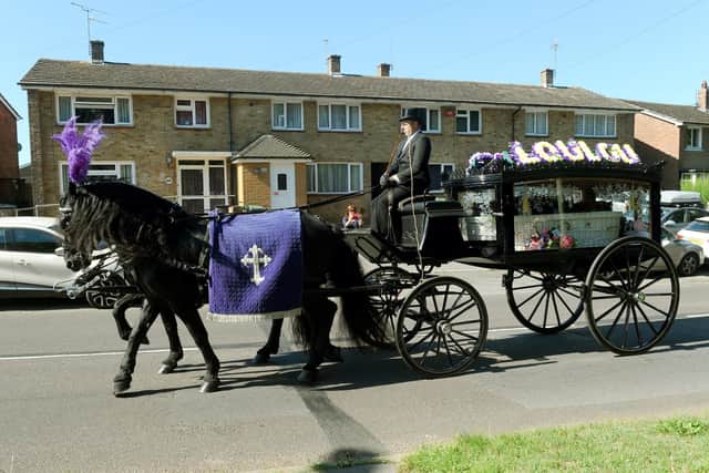 The funeral horse and carriage with the name 'Lou Lou'.
Picture: Sarah Standing