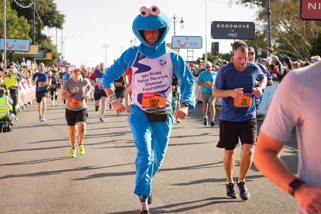 Pictured is: Carlo finishes his race in 2023
Picture: Keith Woodland