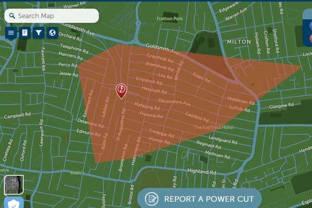 The original extent of the power cut, which was first reported at 5.30am.