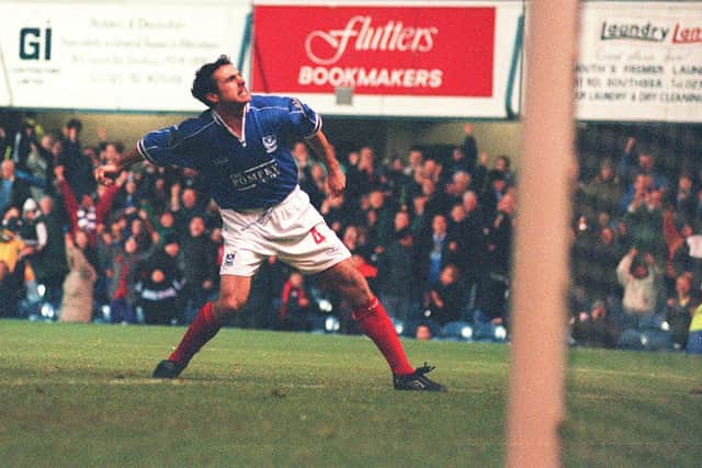 Alan McLoughlin celebrates a Pompey goal