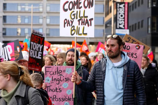Striking teachers at the National Education Union rally in Guildhall Square, Portsmouth
Picture: Chris Moorhouse (jpns 010223-44)