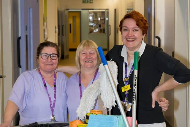From left - NHS domestics Landa Alcani and Pat Restall with team supervisor Ewelina Majda