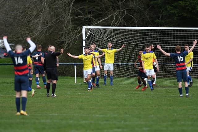 Denmead appeal for a foul following Paulsgrove's leveller.

Picture: Neil Marshall