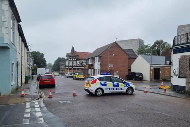 Police in Somers Road, Somers Town in Portsmouth on August 5, 2021. Picture: Stuart Vaizey