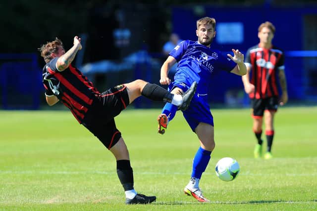 Dillon North, right, in action for Baffins Milton Rovers against Fleetlands at the weekend.
Picture: Chris Moorhouse