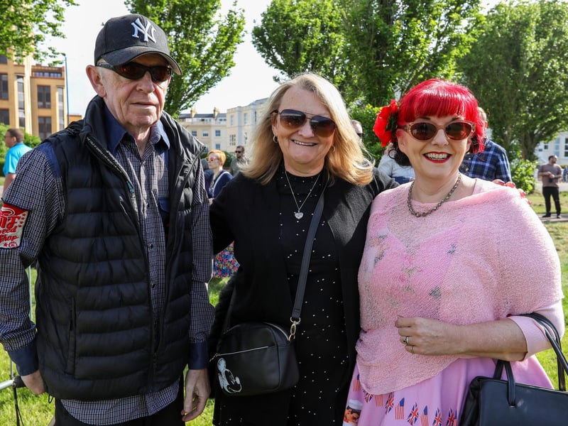 From left: Mark Cole, Angie Long and Ruth Cole at the D-Day 80 national commemorative event.Picture: Chris  Moorhouse (050624-017)