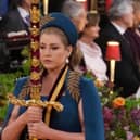 Lord President of the Council, Penny Mordaunt, carrying the Sword of State, in the procession through Westminster Abbey ahead of the coronation ceremony of King Charles III and Queen Camilla in London. Picture: PA