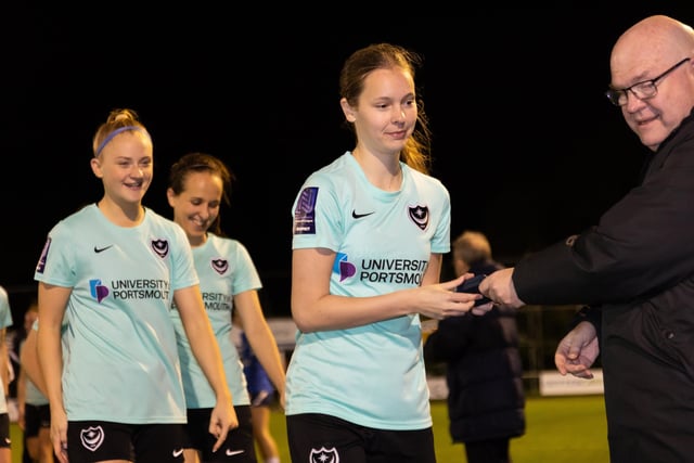 Portsmouth players presented with their winners medals. Picture by Alex Shute