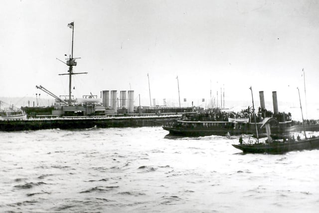 Ships of the German fleet visiting Southsea, England, 1884. (Photo by Hulton Archive/Getty Images)