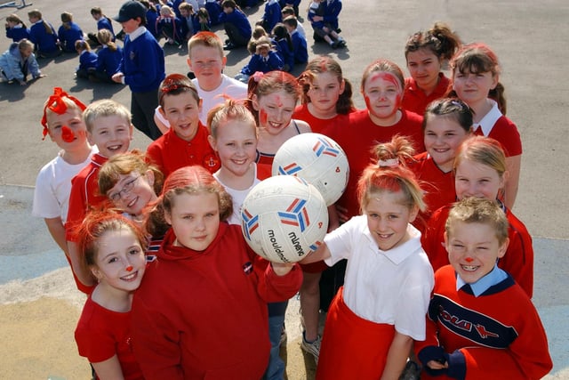 The netball team at St Bega's Catholic Primary School were right into the red nose spirit in 2003.