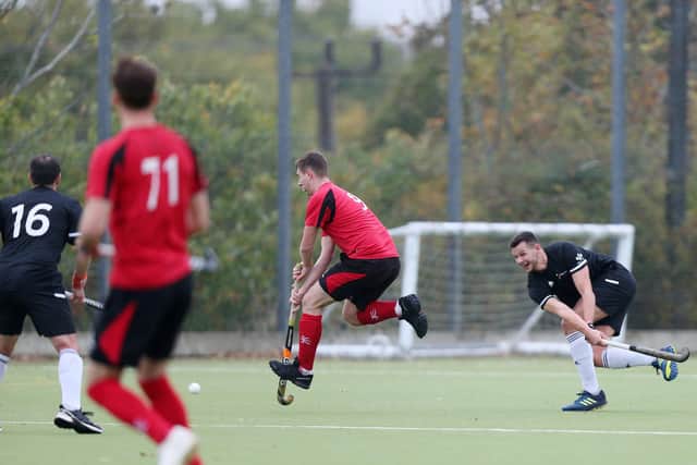 Steve Daxter, right, fires in a shot against Plymouth Marjon. Picture: Chris Moorhouse