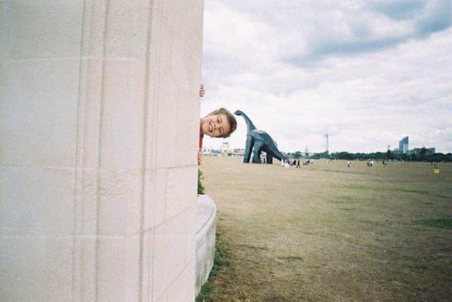 Families have shared some favourite photos of Luna Park, the Southsea dinosaur. Pictured: Daniel Mitchell from the Cenotaph by Joanne Mitchell