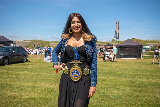 Shahina Waseem, the UK's Chilli Queen and chilli-eating chamption, at the Portsmouth Chilli and Gin Festival. Picture: Mike Cooter (220522)