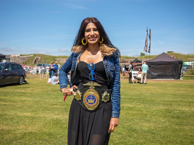Shahina Waseem, the UK's Chilli Queen and chilli-eating chamption, at the Portsmouth Chilli and Gin Festival. Picture: Mike Cooter (220522)