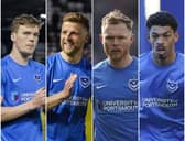 Pompey remain in negotiations over a new deal for (from left) Sean Raggett, Michael Jacobs, Aiden O'Brien and Reeco Hackett