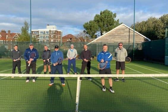 Members of Canoe Lakes 3rds and Avuenue 2nds pose for a picture. From left to right; Robin Ellison, Neil Tigg, Ross Macpherson, Martin Lawrenson, And Gilliatt, John Chequer, Martyn Cox and Jay Smith