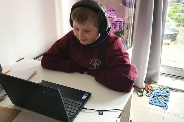Year 6 Gomer Junior School pupil Alex Bijak working from home.