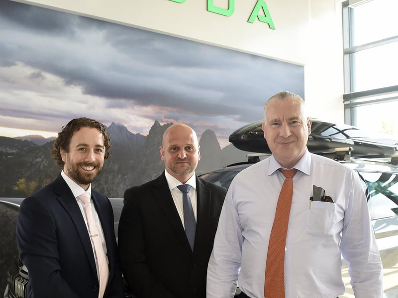 The SKODA and Suzuki showroom in Fitzherbert Road in Farlington, officially opened on Thursday, May 9, 2024.
Pictured is: (l-r) Alistair Lancaster, head of marketing and communications, Wayne Sims, dealer principal and Michael Nobes, founder and managing director.
Picture: Sarah Standing (090524-2037)