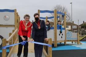 Pupils and teachers from Crofton Anne Dale Infant and Junior Schools helped officially open the play area alongside the Mayor of Fareham, Councillor Pamela Bryant (left), and the Mayoress, Cllr Louise Clubley (right).
