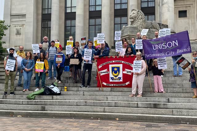 Earlier this month, protesters staged a rally at Portsmouth's Guildhall, calling on more action to be taken to help Afghan refugees fleeing from Kabul. Photo: Tom Cotterill