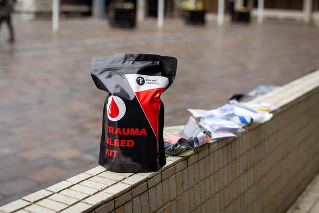 Phil Carr of Forseti Training, has helped design trauma kits that cater for a number of different types of wounds
Pictured: Sample of the new trauma kit outside Portsmouth Guildhall on Monday March 6, 2023
Picture: Habibur Rahman