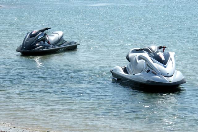 Moored up jet skis at the harbour. 