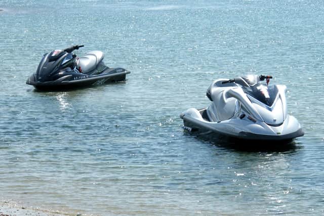 Moored up jet skis at the harbour.