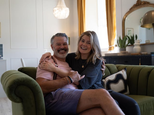 Craig and Briony, in the reception of their winning 'stand out space' at Royal Haslar, Interior Design Masters, Series 6 Episode 3