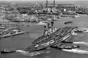 HMS Ark Royal A marvellous photograph from Mike Nolans collection. HMS Ark Royal berthing at South Railway Jetty in 1972.