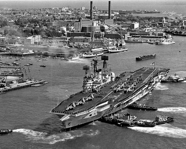 HMS Ark Royal A marvellous photograph from Mike Nolans collection. HMS Ark Royal berthing at South Railway Jetty in 1972.