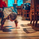 Messing around in the restaurant.