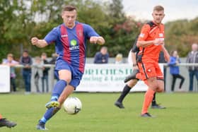 Callum Glen on the ball for US Portsmouth during their shock FA Vase win at AFC Portchester. Picture: Martyn White.