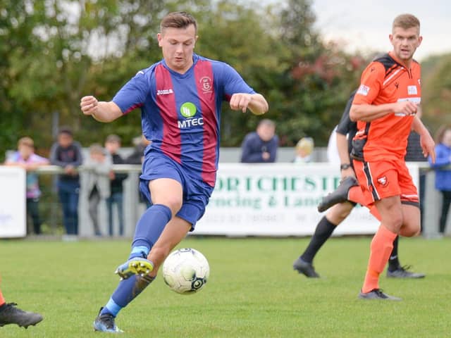 Callum Glen on the ball for US Portsmouth during their shock FA Vase win at AFC Portchester. Picture: Martyn White.