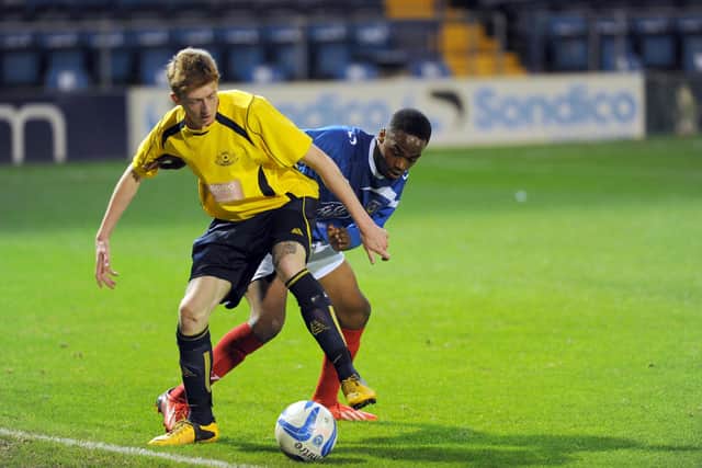 Moneyfields' Liam Kyle and Pompey's Fahad Rwakarambwe in FA Youth Cup action in November 2013. Picture: Paul Jacobs