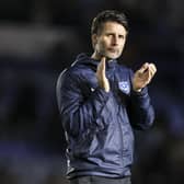 Danny Cowley applauds the Fratton faithful after Monday night's 2-1 defeat at the hands of Charlton.     Picture: Robin Jones