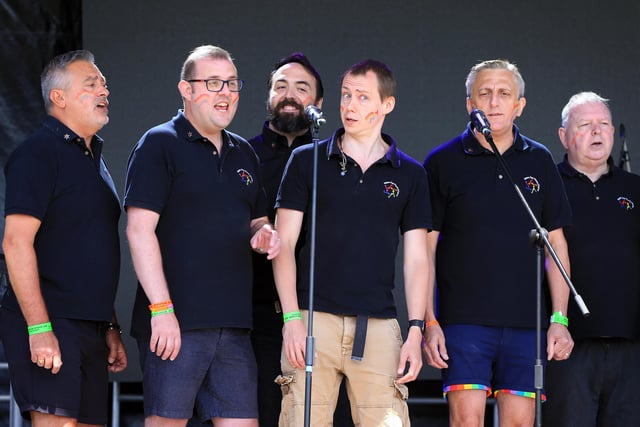 The Solent Gay Mens Community Chorus at Portsmouth Pride, Southsea Common. Picture: Chris Moorhouse (jpns 110622-13)