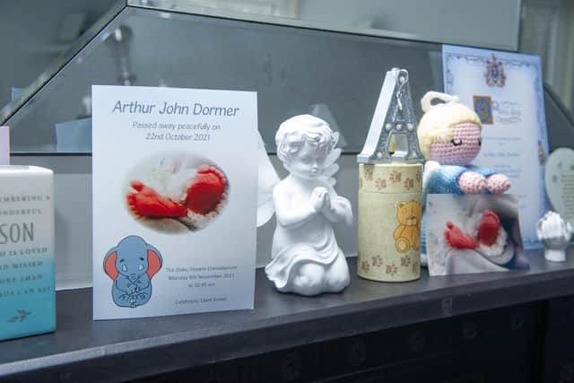 Natalie and Shane Dormer lost their baby Arthur in October 2021.  In his memory they are hosting a family fun day at the Falcon pub in Waterlooville Pictured:Memorabilia and ashes of ArthurPicture Habibur Rahman