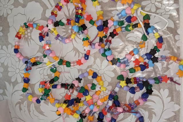 Bead bracelets made by Grace