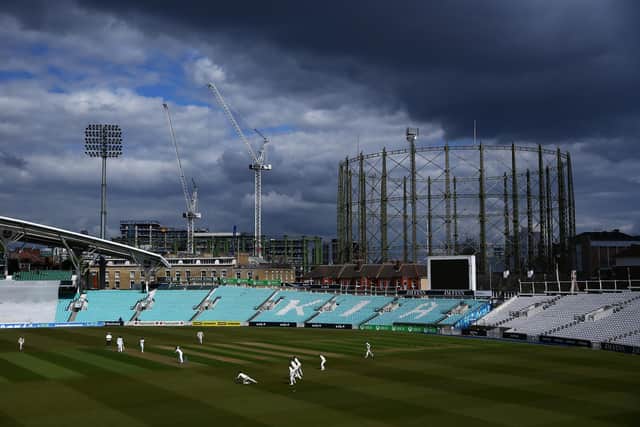 A general view of play during day one of the LV= Insurance County Championship match between Surrey and Hampshire at The Kia Oval. Photo by Jordan Mansfield/Getty Images for Surrey CCC.