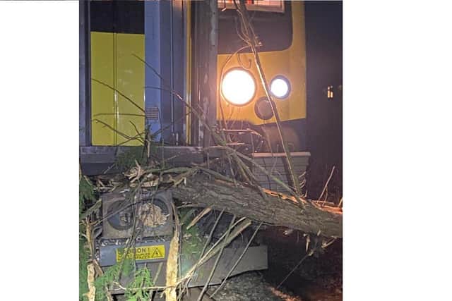 Damage to South Western Railway trains during Storm Eunice. Picture: SWR