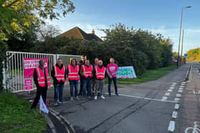 Union members at the picket line outside Waterlooville telephone exchange.
