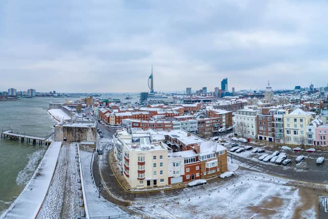 The Met Office has forecast snow and ice over Portsmouth tomorrow. Pictured is a snowy view of Old Portsmouth. Picture: Shaun Roster