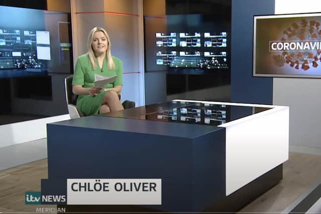 Journalist Chloe Oliver, from Emsworth, in the socially distanced ITV Meridian studios