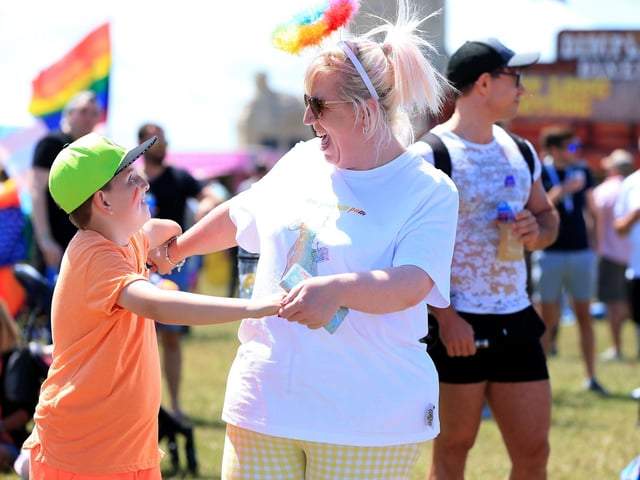 Clair Foster and her son, Mason, 8 at Portsmouth Pride, Southsea Common. Picture: Chris Moorhouse (jpns 110622-16)